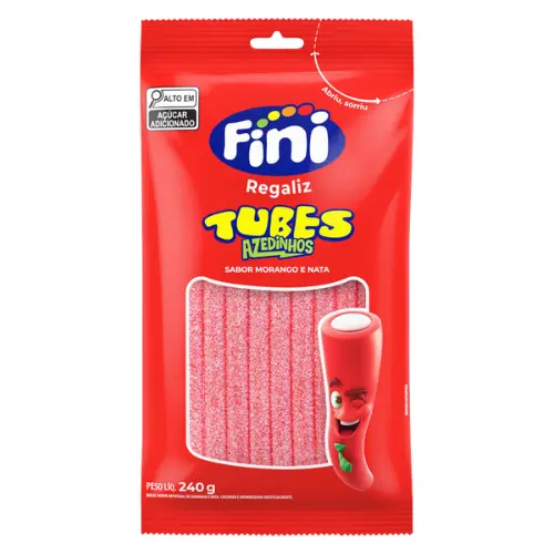 Bala Fini Tubes Ácido Morango 80g