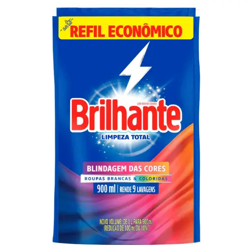 Lava Roupas líquido Limpeza Total Refil Brilhante 900ml