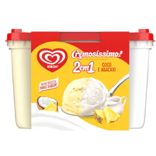 Sorvete Kibon Cremosíssimo 2 em 1 Fruta Tropical Abacaxi e Coco 2L