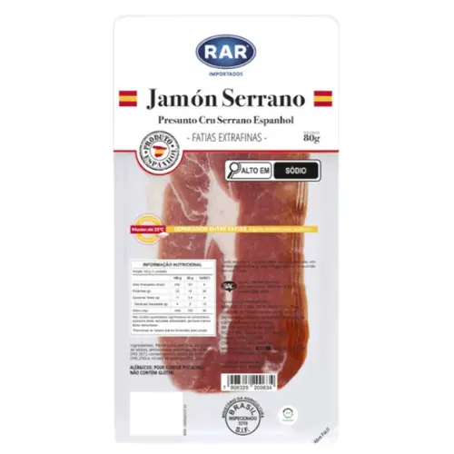 Presunto Rar Jamon Cru Espanhol Fatiado 80g