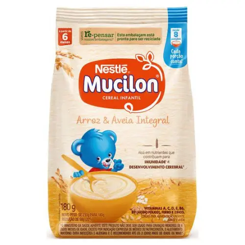 Cereal Infantil Nestlé Mucilon Arroz e Aveia Sachê 180g