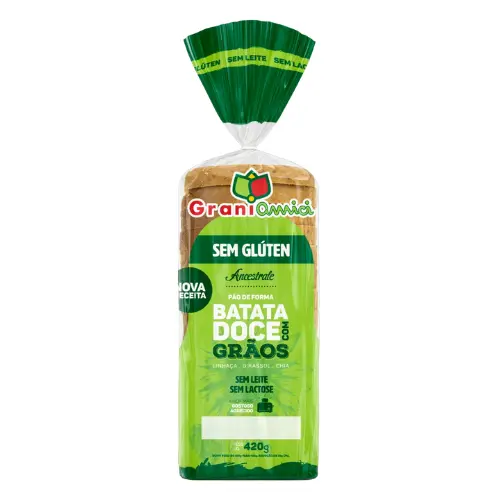 Pão Batata-Doce com Grãos sem Glúten Zero Lactose Grani Amici Ancestrale Pacote 420g