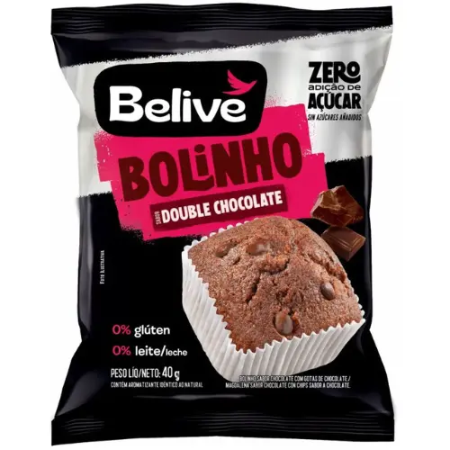Bolinho Sem Açúcar Sabor Double Chocolate Belive 40g