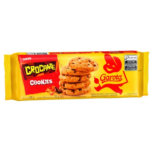 Cookie com Gotas de Chocolate, Crocante  Garoto Pacote 60g