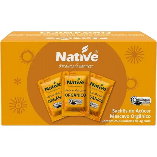 Native Açúcar Mascavo Orgânico 250 Sachês De 4G