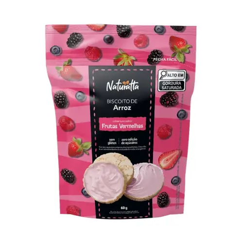 Biscoito Arroz Frutas Vermelhas Zero Açúcar Naturatta 60G