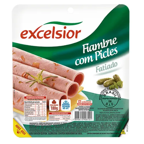 Fiambre Excelsior Com Picles Resfriado Fatiado 180g