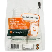 Copo Plástico Descartável Branco 300ml Minaplast 50 unidades