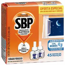 Conjunto com 2 Refis Repelente Elétrico Líquido SBP 45 Noites 32,9ml