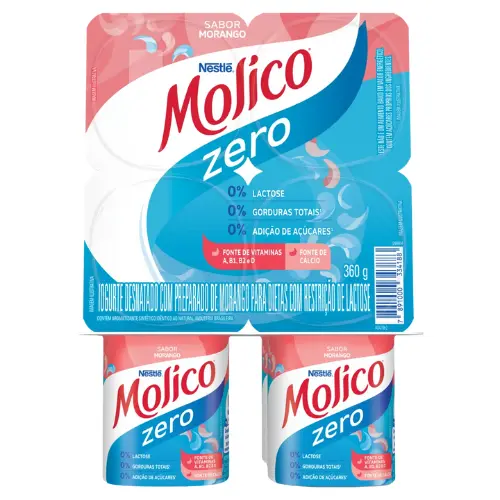 Iogurte Morango Zero Lactose Molico Bandeja 360g 4 Unidades