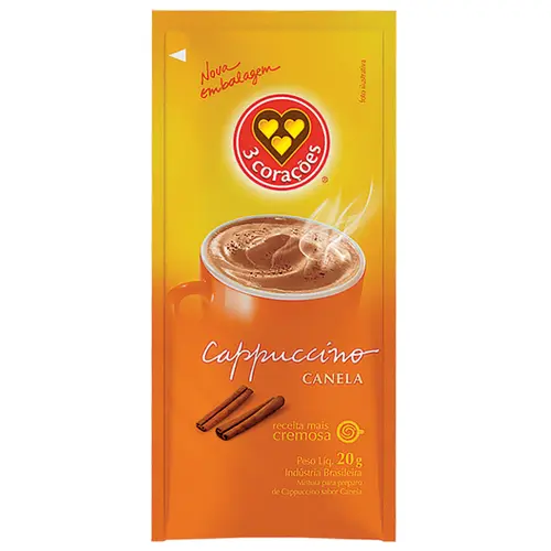 Café Solúvel 3 Corações Cappuccino Canela Sachê 20g